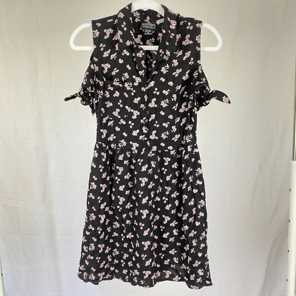 Angie Black Pink Floral Cold-shoulder Short Dress Size S - Picture 1 of 7